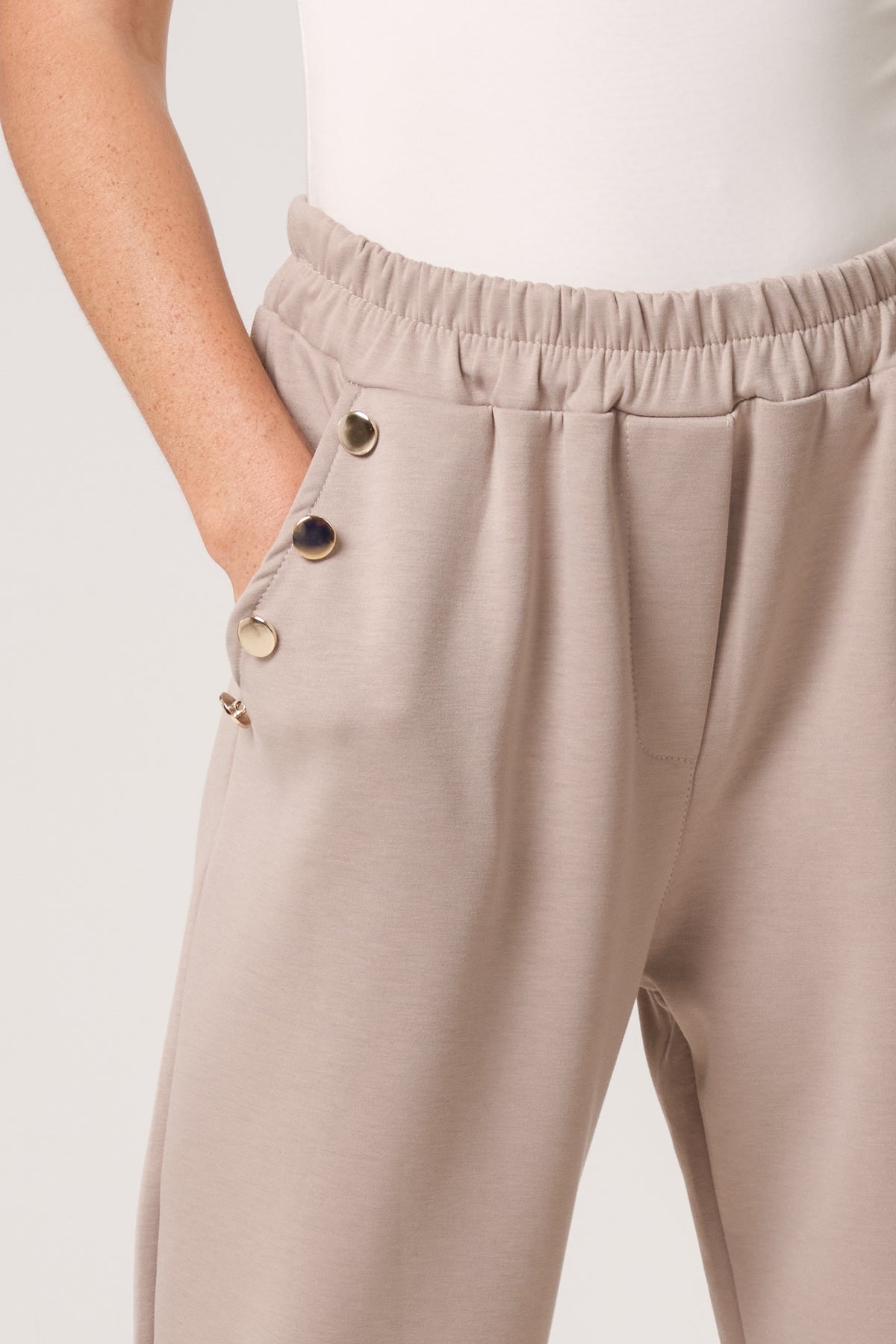 Gold Button Detail Soft Touch Trousers