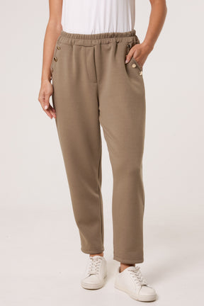 Gold Button Detail Soft Touch Trousers