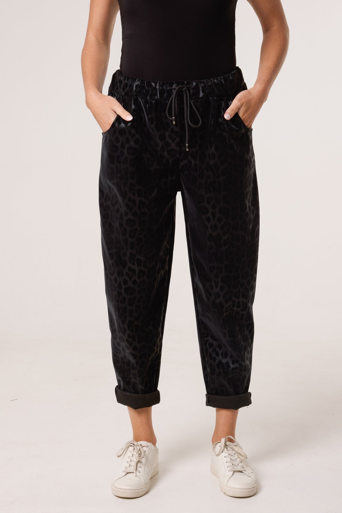 Leopard PU Coated Stretch Trousers
