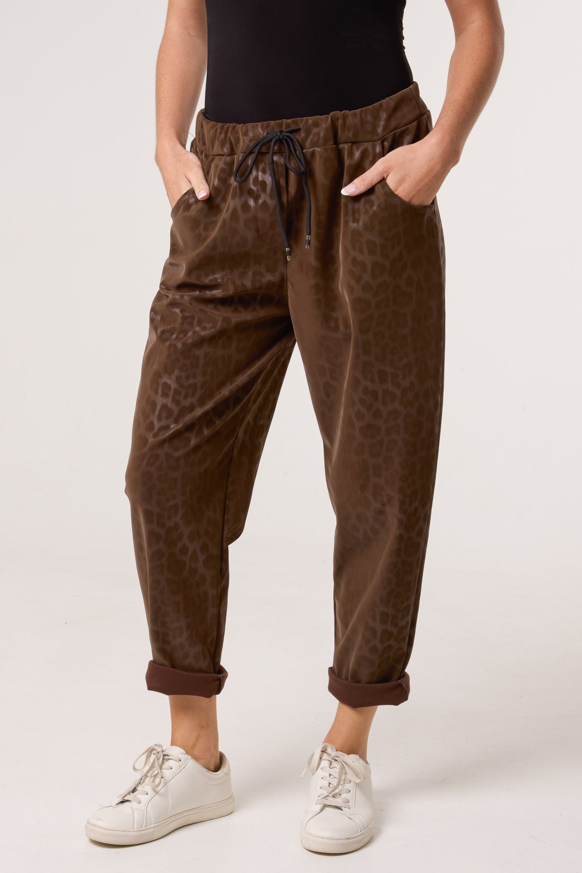 Leopard PU Coated Stretch Trousers