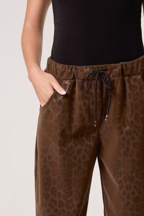 Leopard PU Coated Stretch Trousers