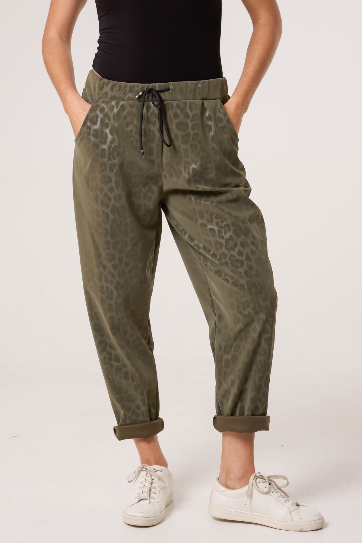 Leopard PU Coated Stretch Trousers