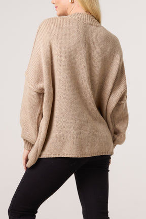 High Neck Wool Blend Cardigan