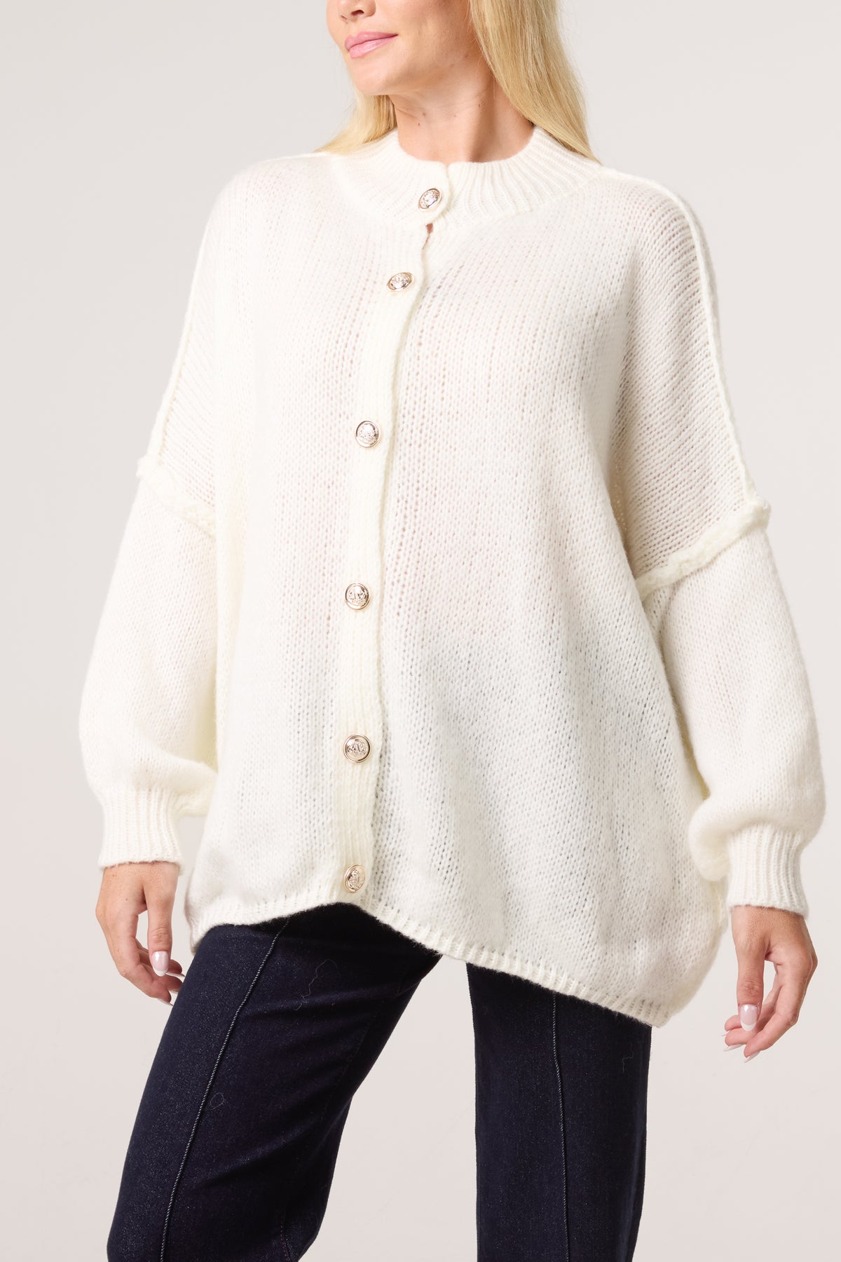 High Neck Wool Blend Cardigan