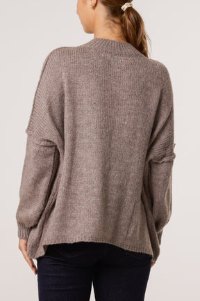 High Neck Wool Blend Cardigan