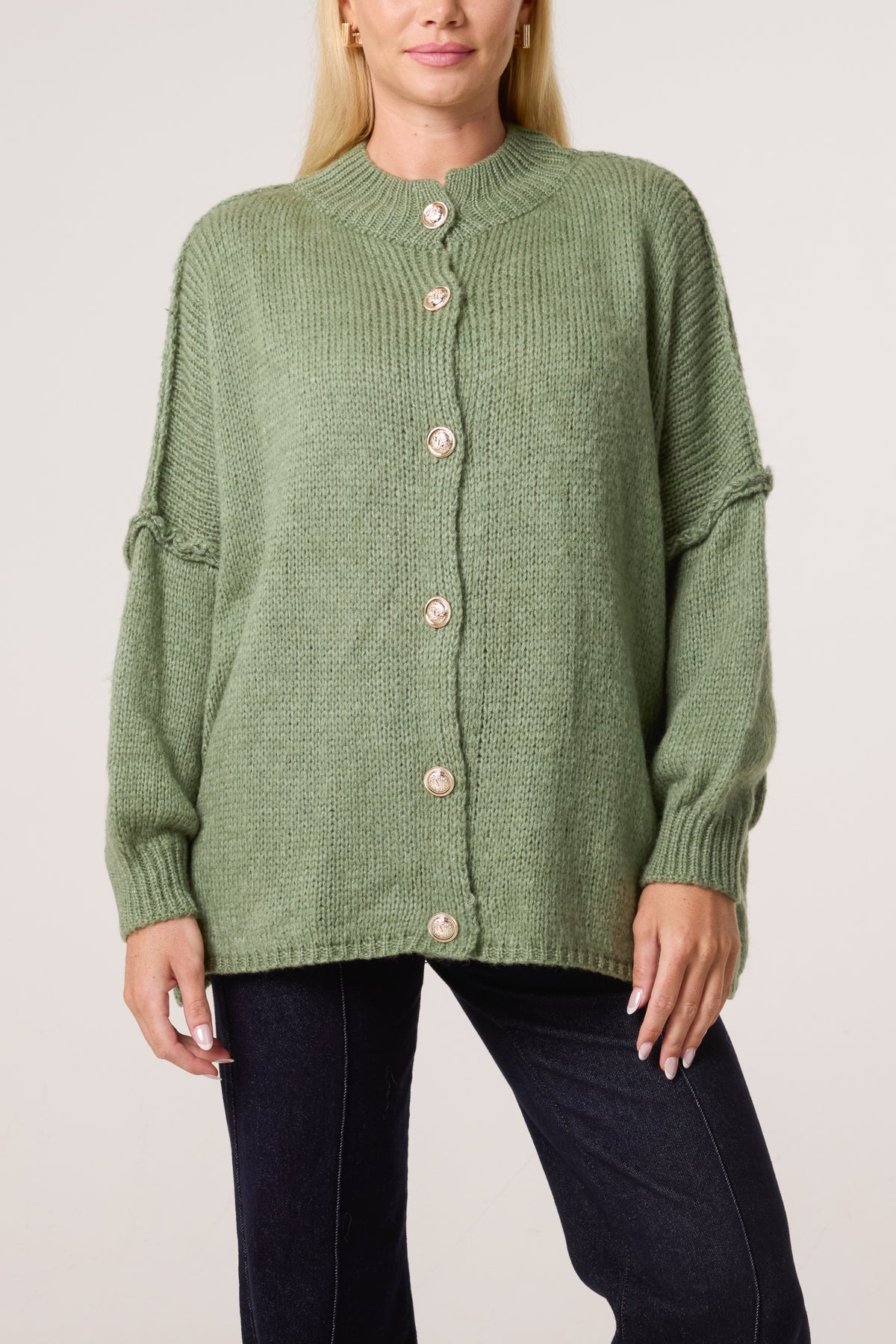 High Neck Wool Blend Cardigan