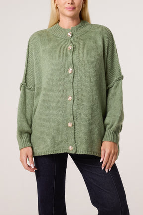 High Neck Wool Blend Cardigan