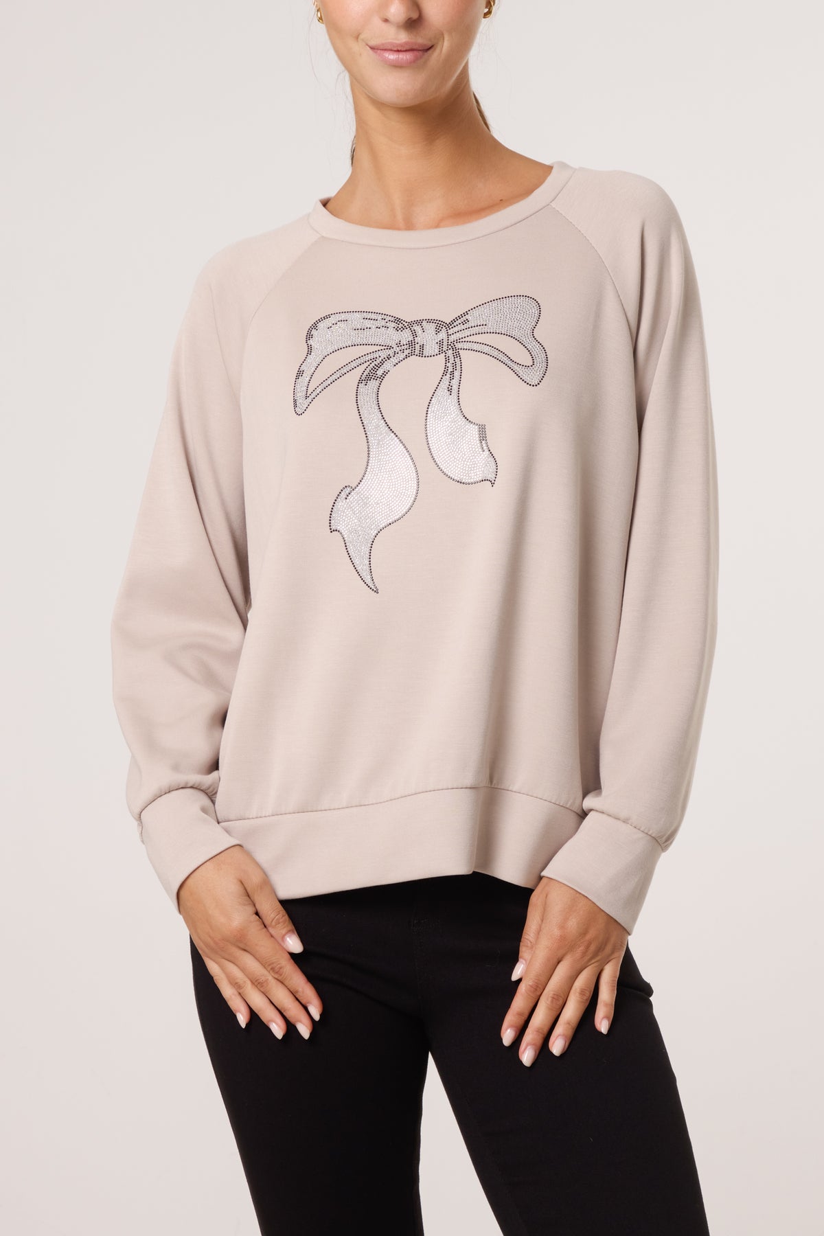 Diamante Bow Round Neck Sweatshirt