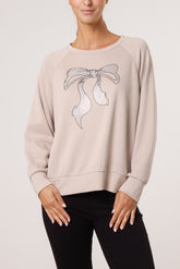 Diamante Bow Round Neck Sweatshirt