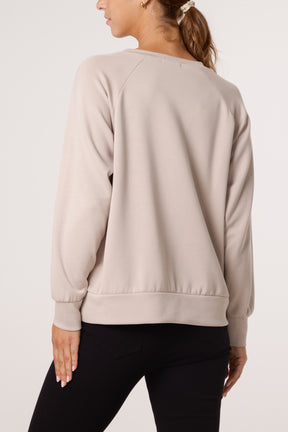 Diamante Bow Round Neck Sweatshirt