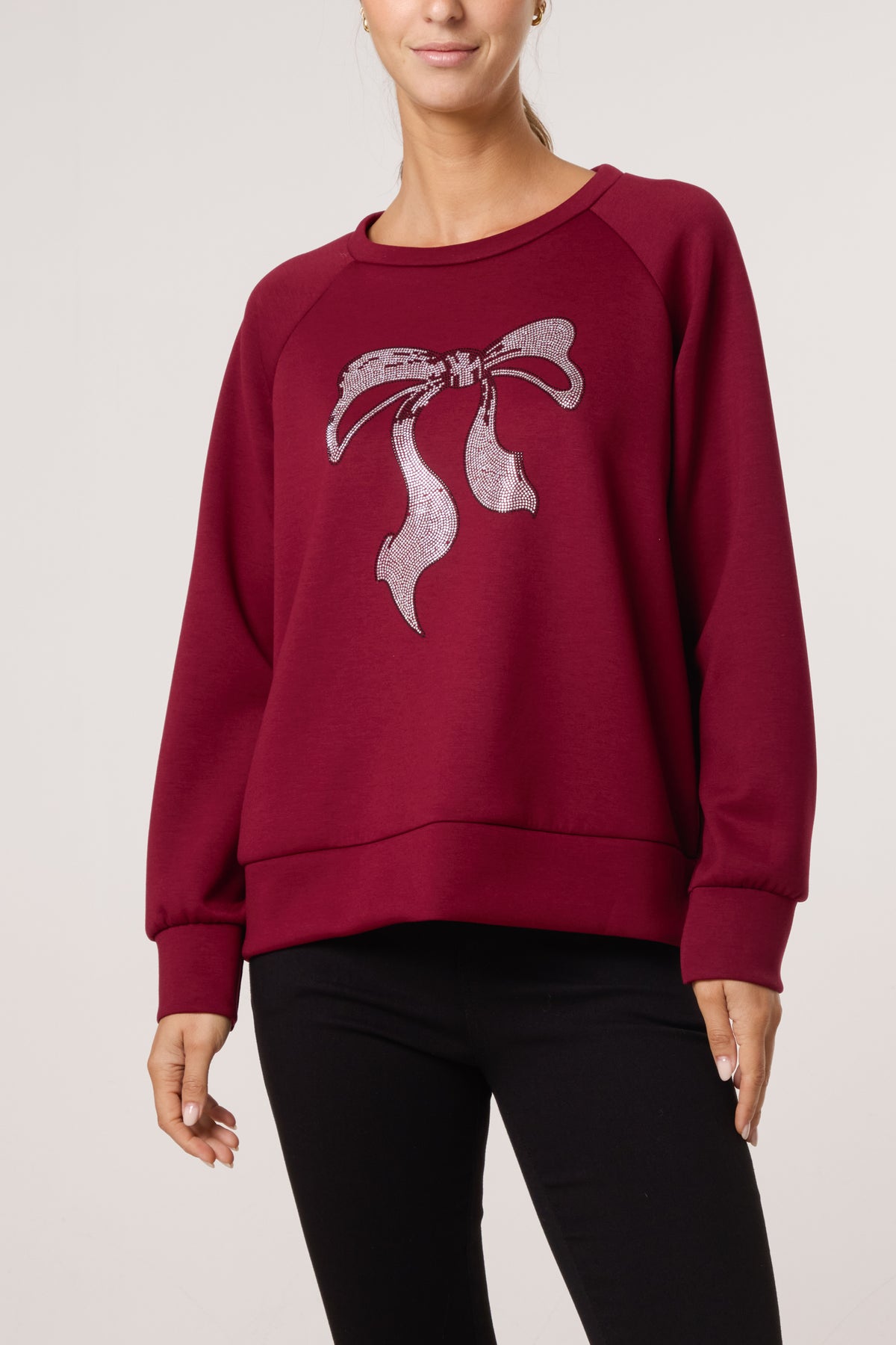 Diamante Bow Round Neck Sweatshirt