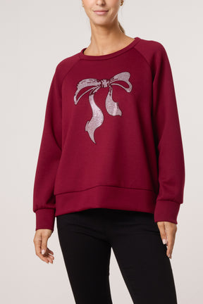 Diamante Bow Round Neck Sweatshirt