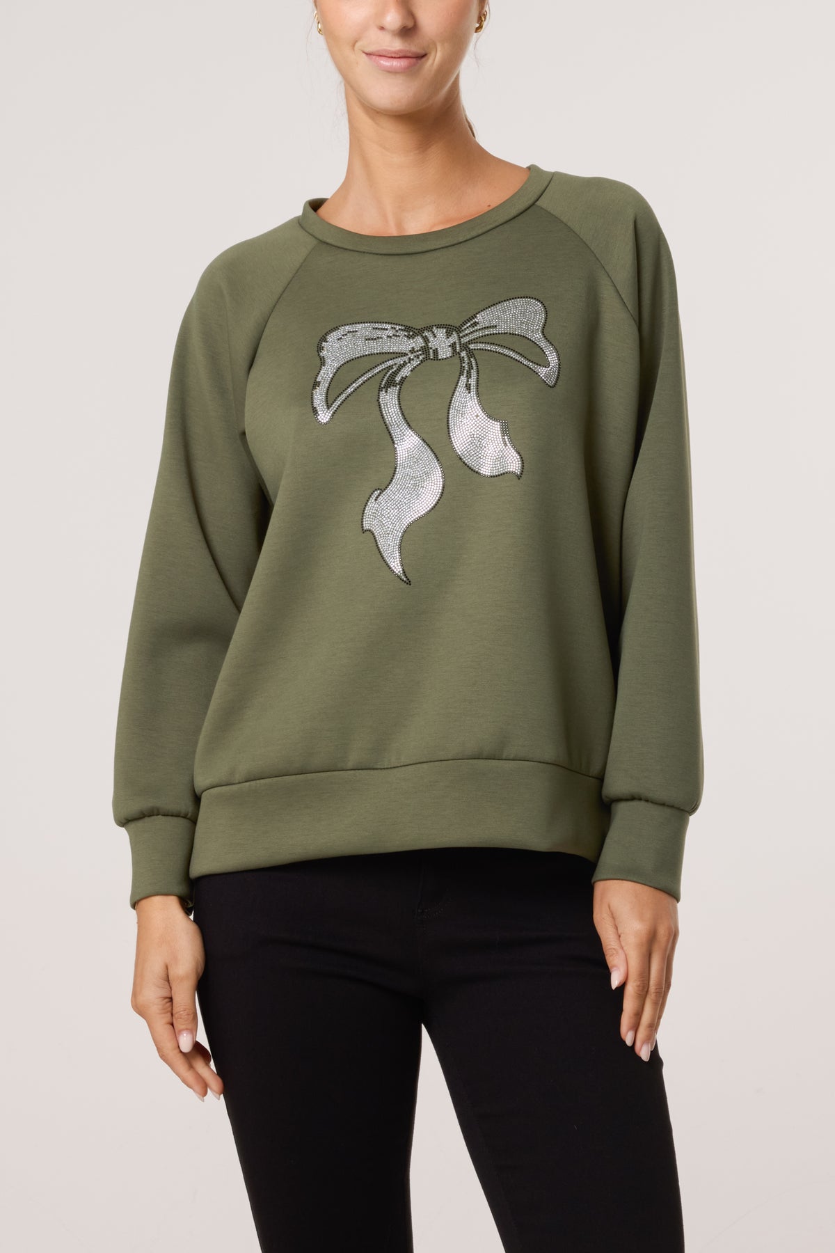 Diamante Bow Round Neck Sweatshirt