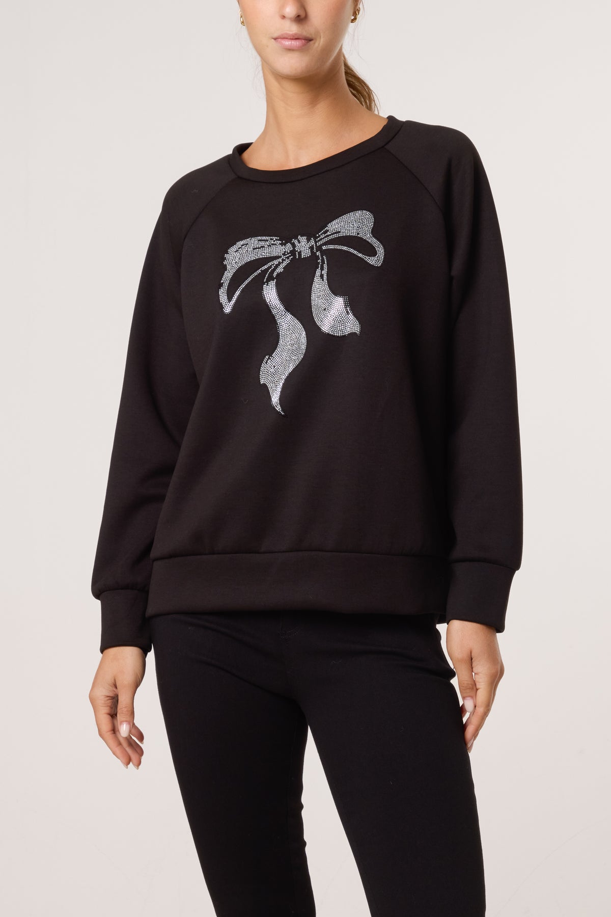 Diamante Bow Round Neck Sweatshirt