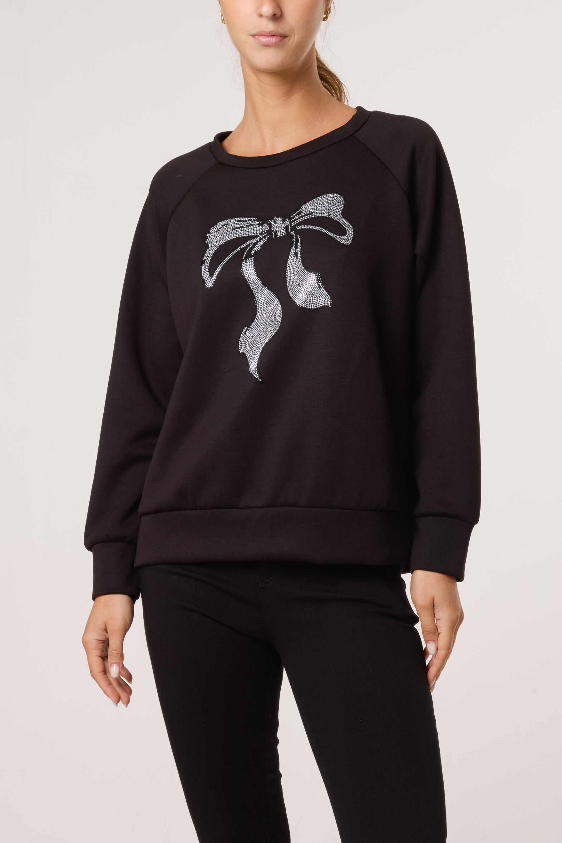 Diamante Bow Round Neck Sweatshirt