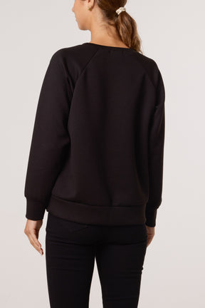 Diamante Bow Round Neck Sweatshirt