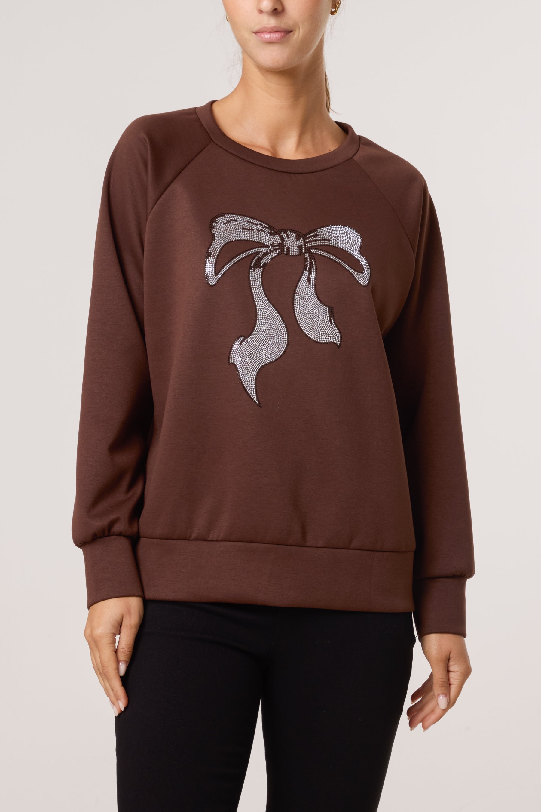 Diamante Bow Round Neck Sweatshirt