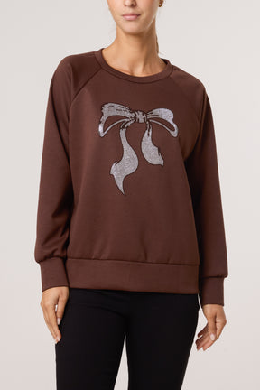 Diamante Bow Round Neck Sweatshirt
