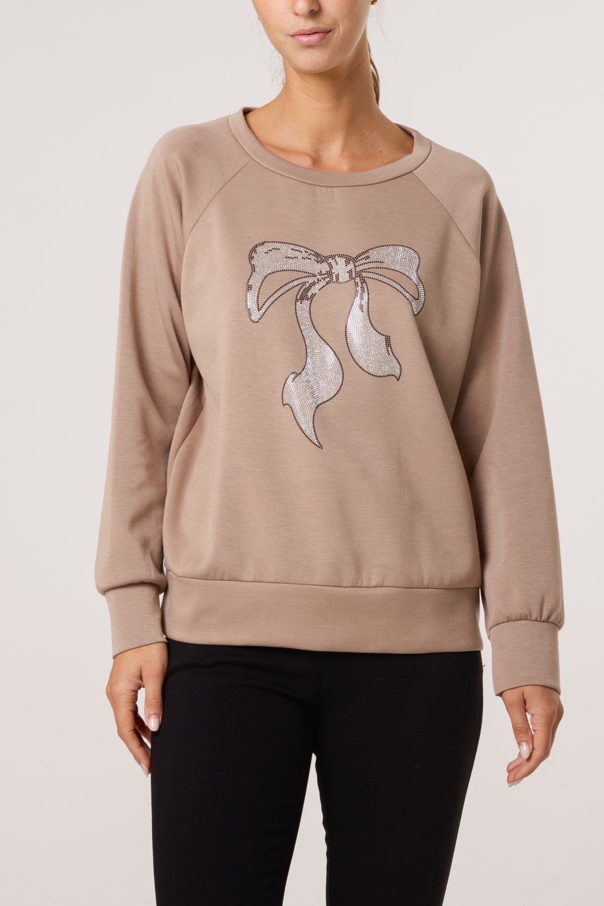 Diamante Bow Round Neck Sweatshirt