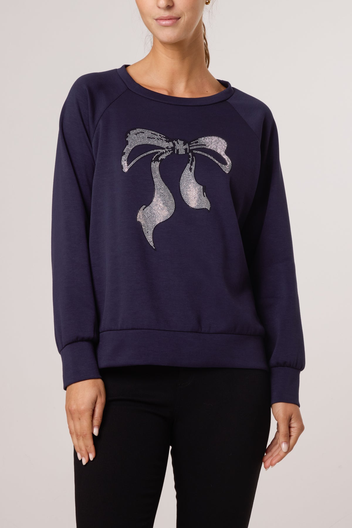 Diamante Bow Round Neck Sweatshirt