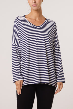 V-Neck Stripe Long Sleeve T-Shirt