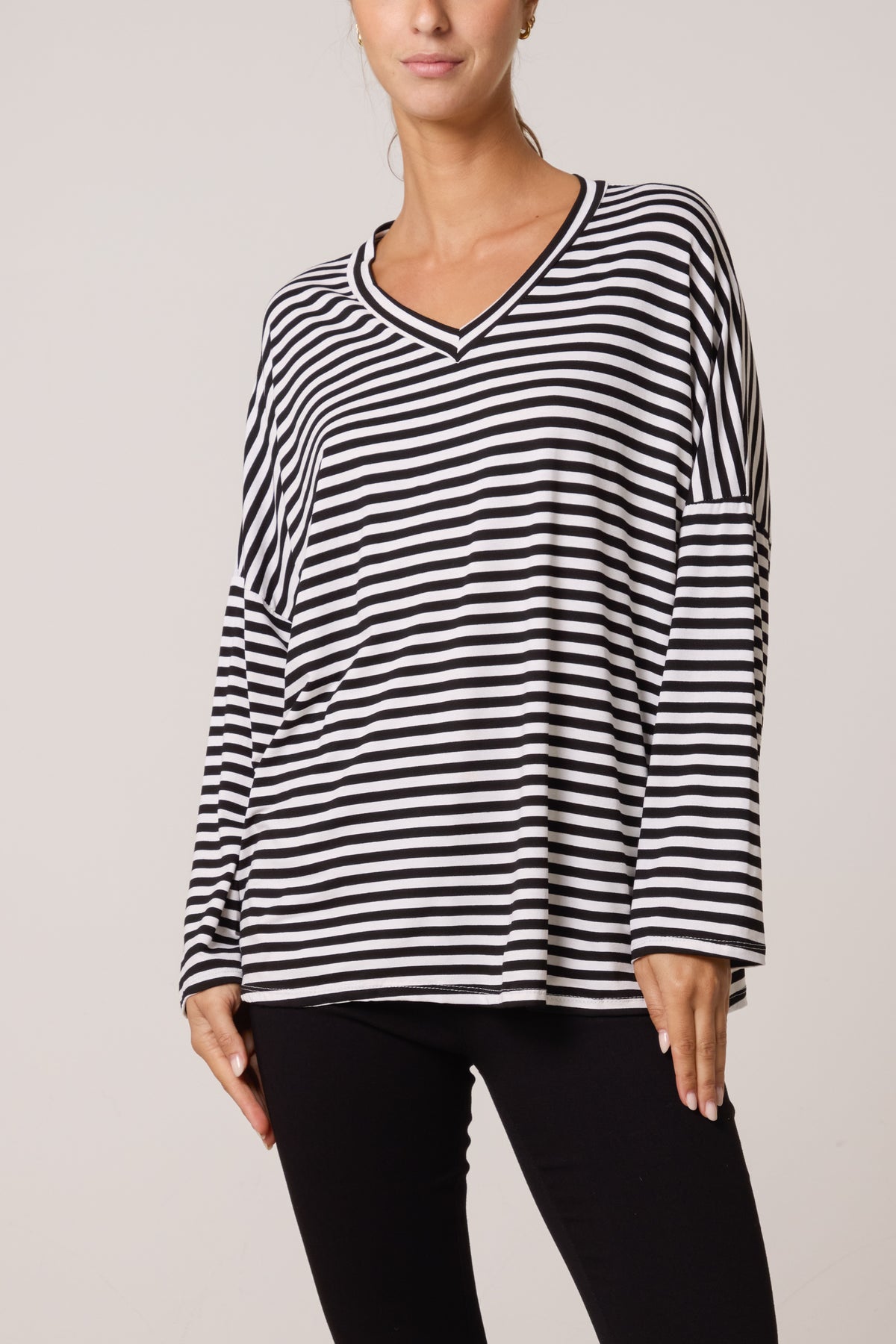 V-Neck Stripe Long Sleeve T-Shirt
