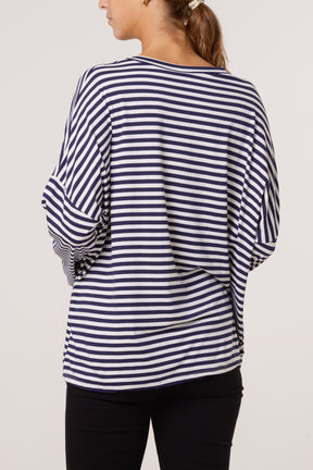 V-Neck Stripe Long Sleeve T-Shirt