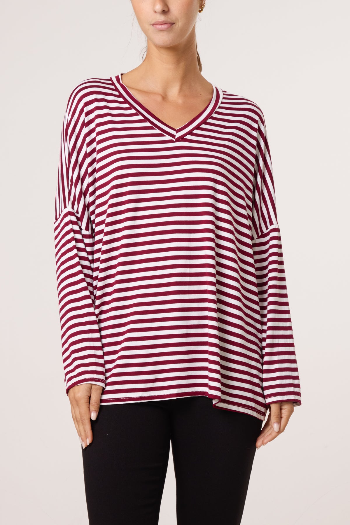 V-Neck Stripe Long Sleeve T-Shirt