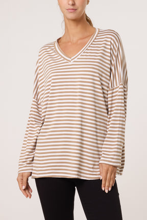 V-Neck Stripe Long Sleeve T-Shirt