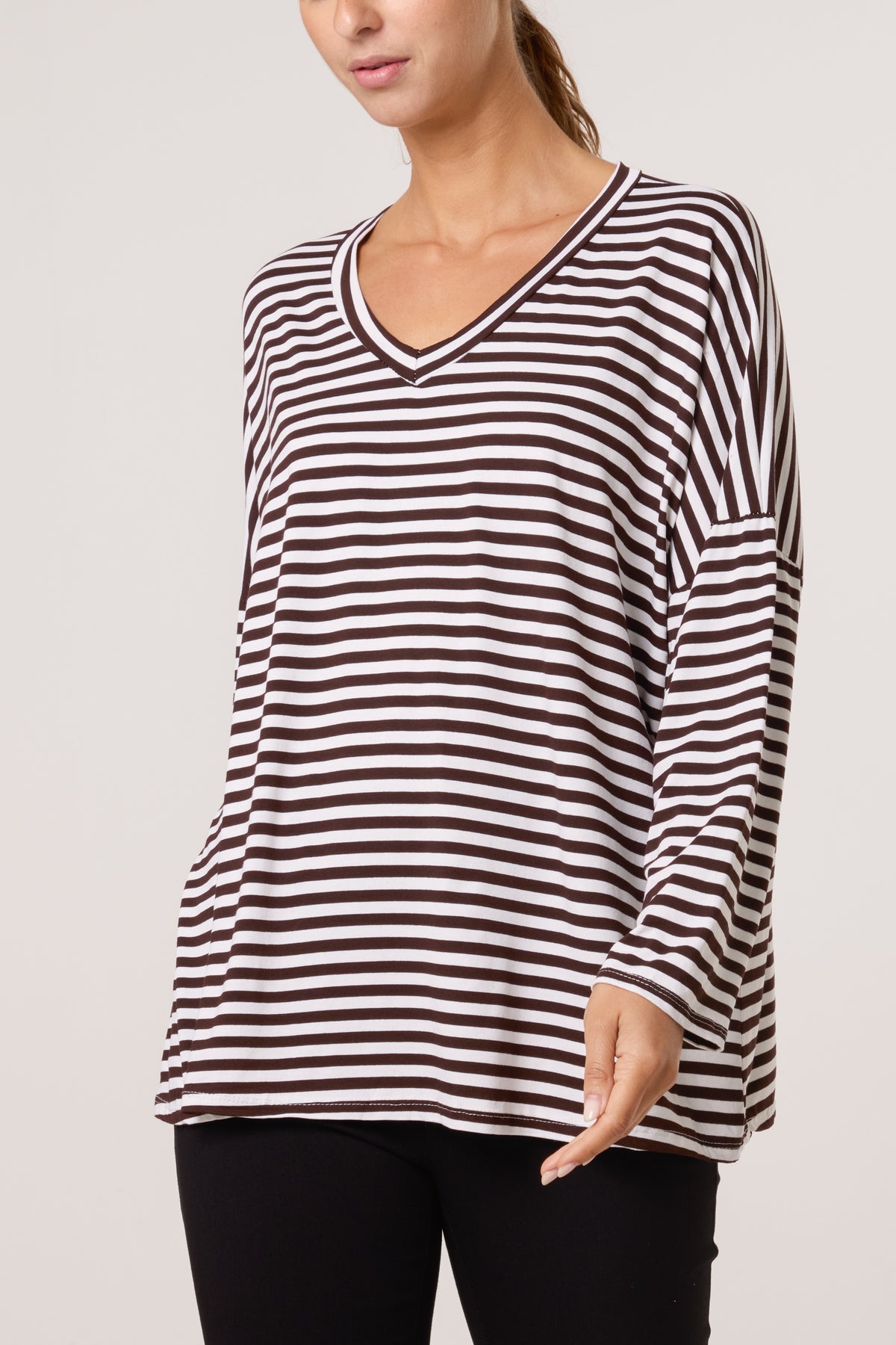 V-Neck Stripe Long Sleeve T-Shirt