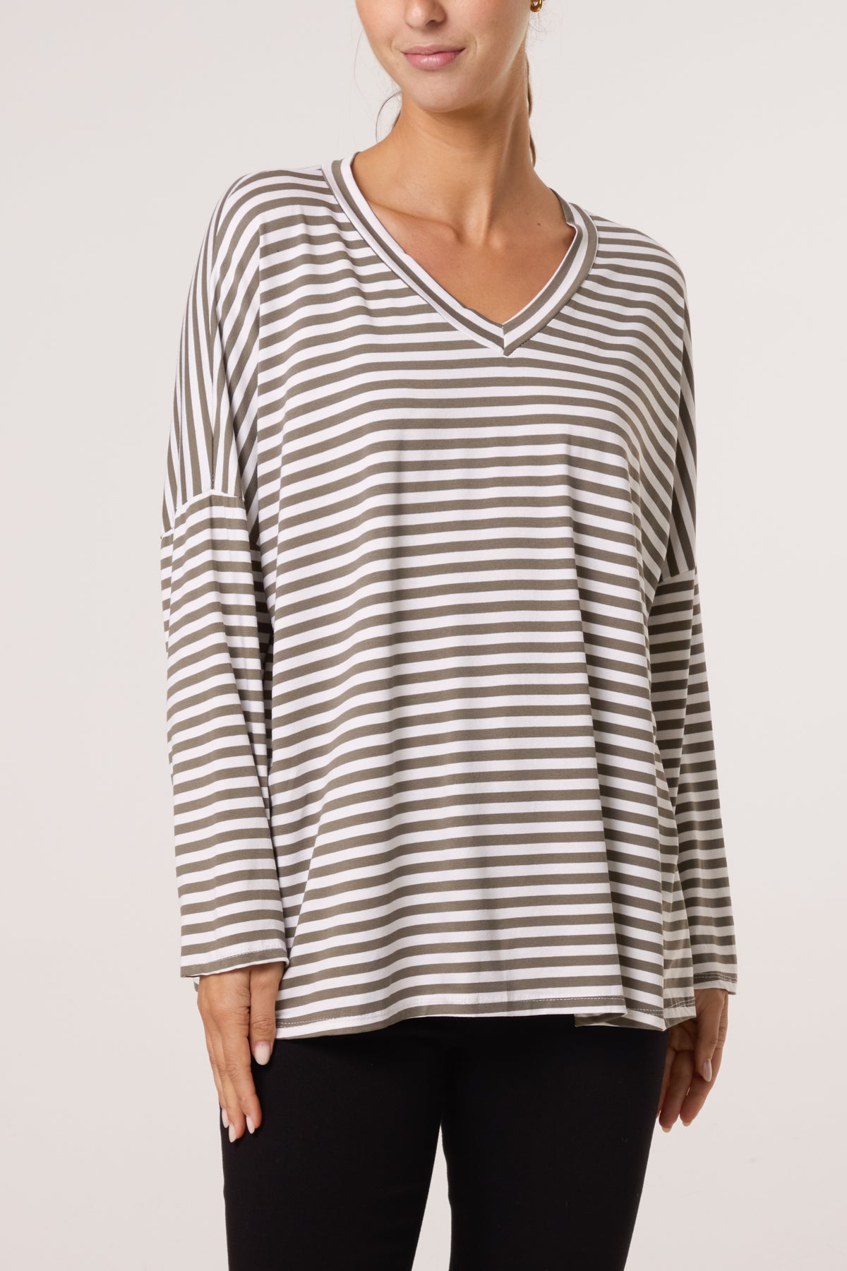 V-Neck Stripe Long Sleeve T-Shirt