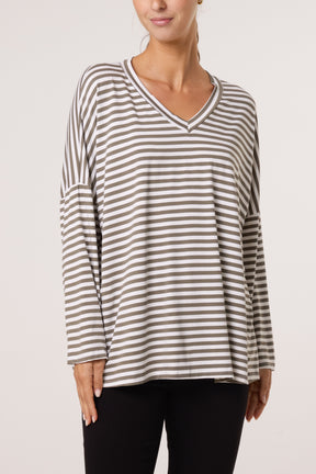 V-Neck Stripe Long Sleeve T-Shirt