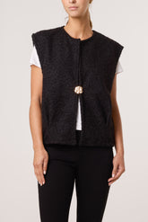 Gold Brooch Wool Blend Vest