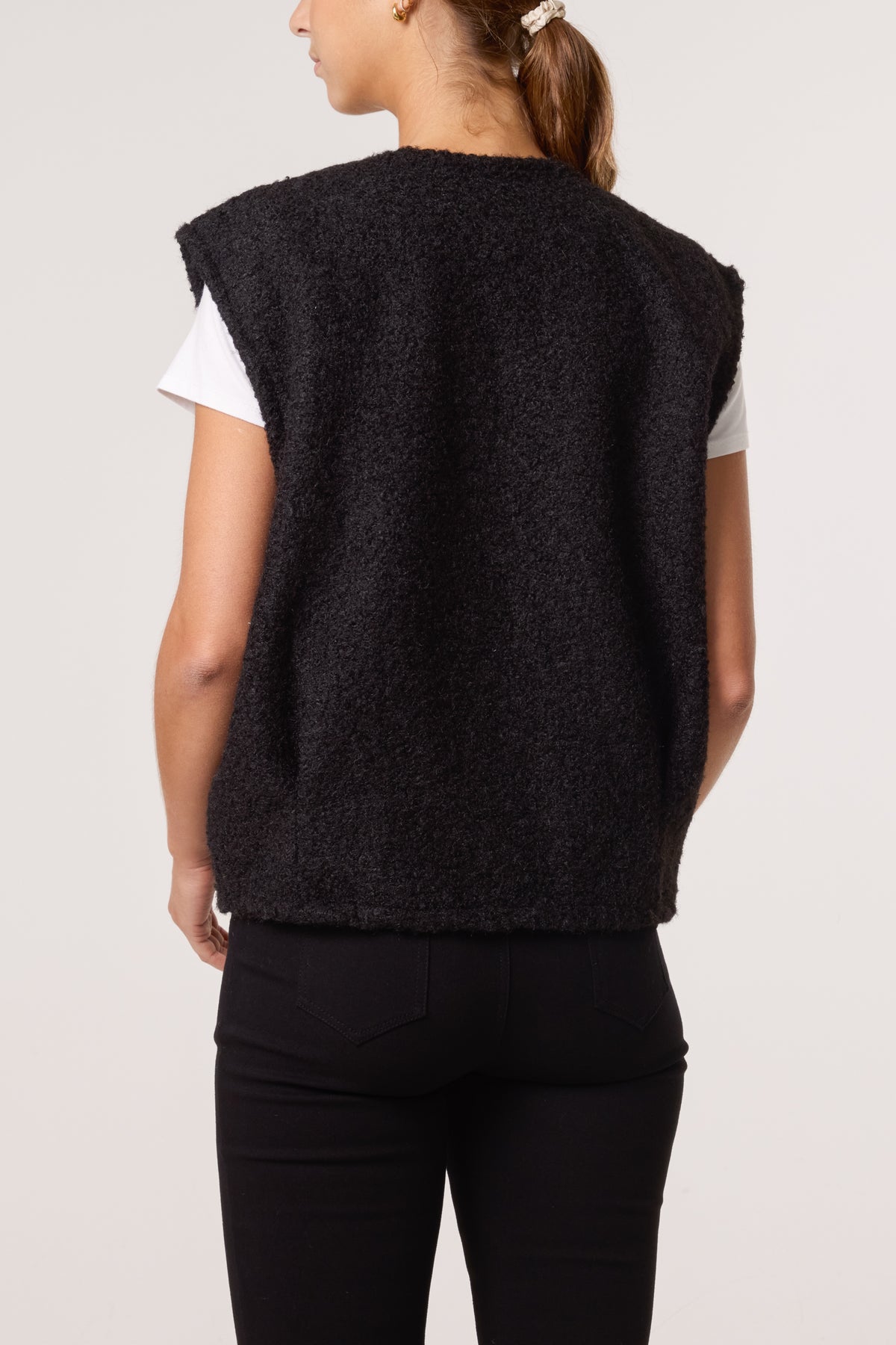Gold Brooch Wool Blend Vest
