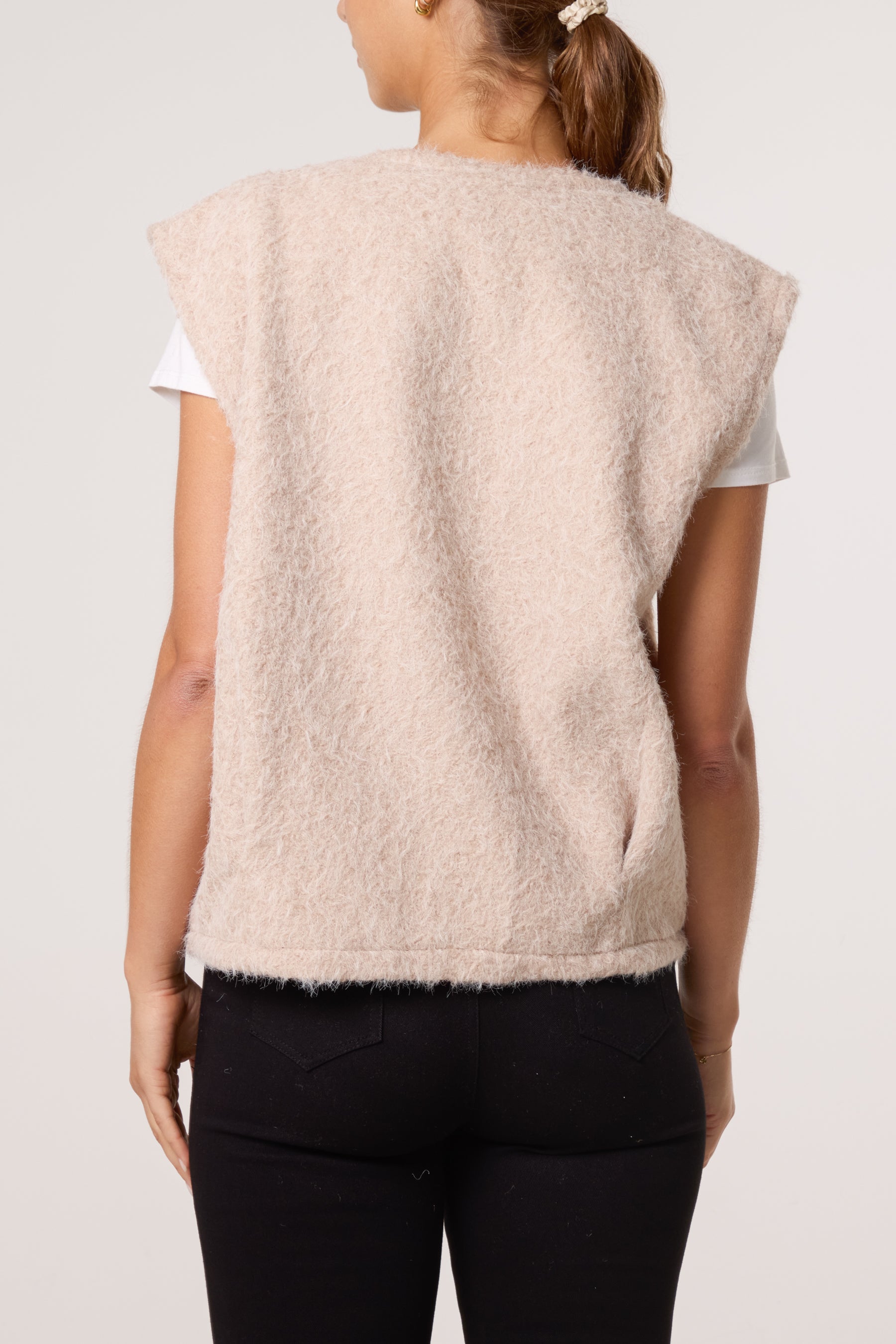 Gold Brooch Wool Blend Vest