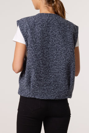 Gold Brooch Wool Blend Vest