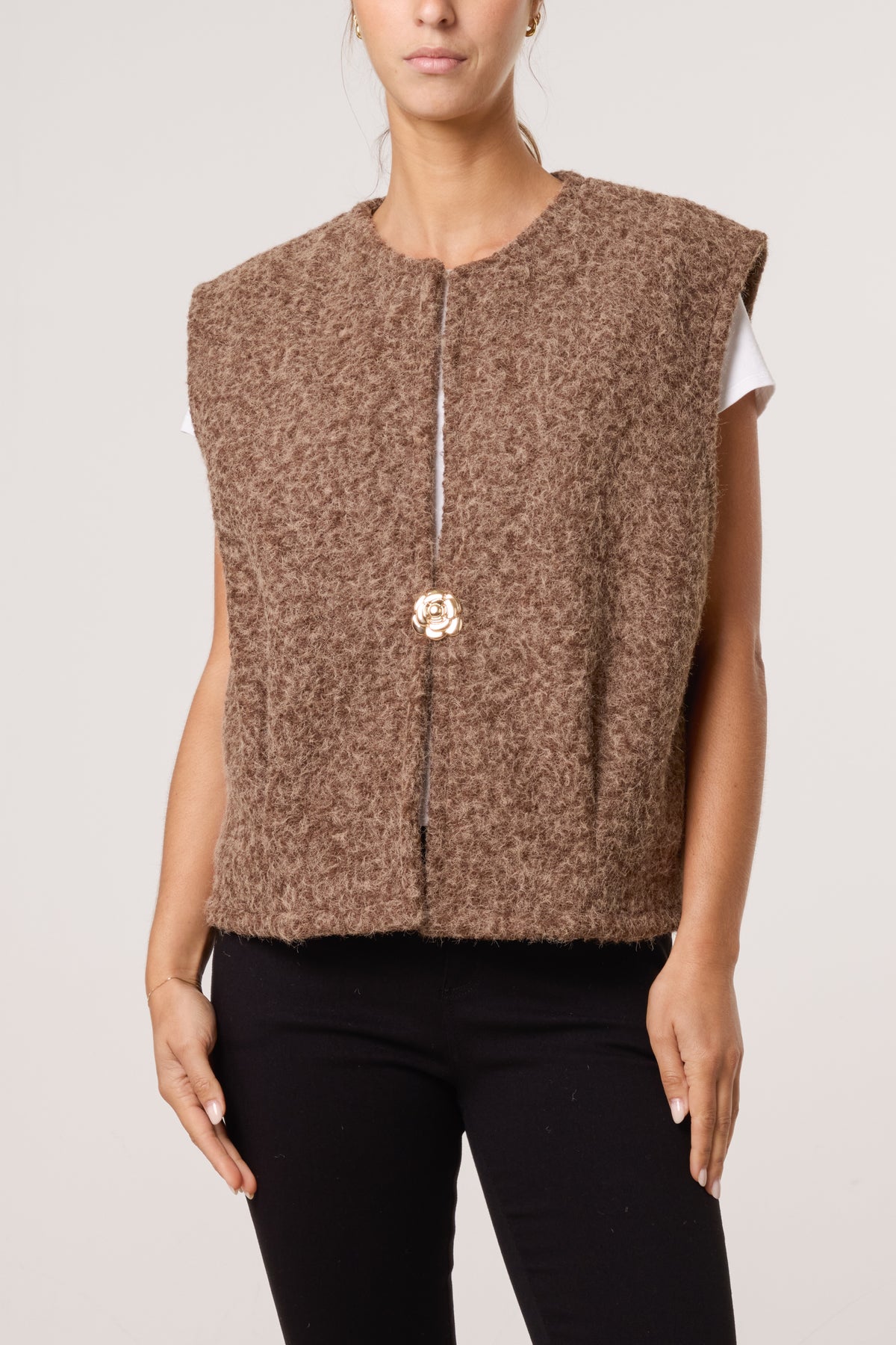 Gold Brooch Wool Blend Vest