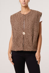 Gold Brooch Wool Blend Vest