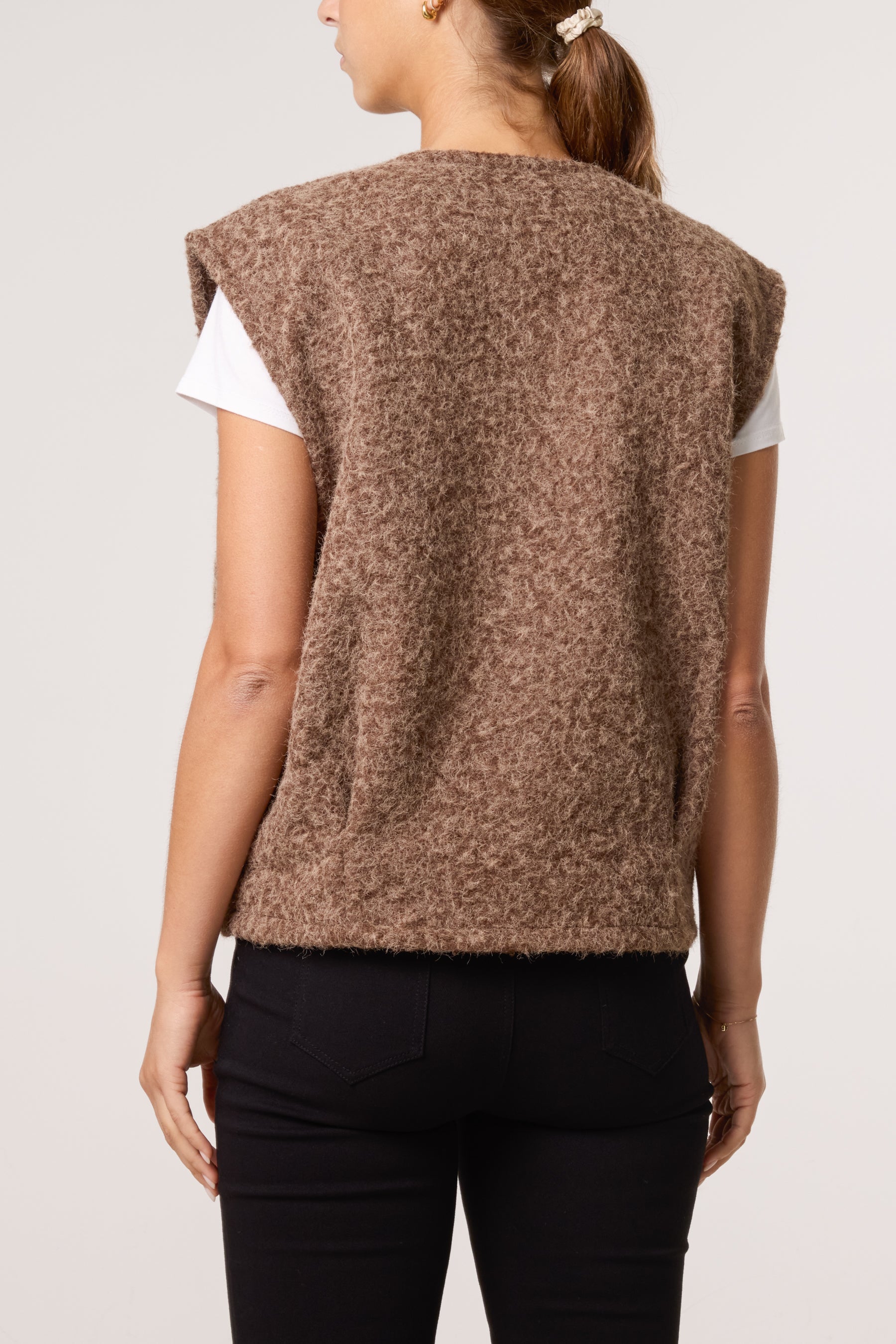 Gold Brooch Wool Blend Vest