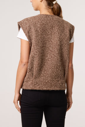 Gold Brooch Wool Blend Vest