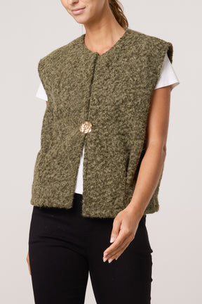 Gold Brooch Wool Blend Vest