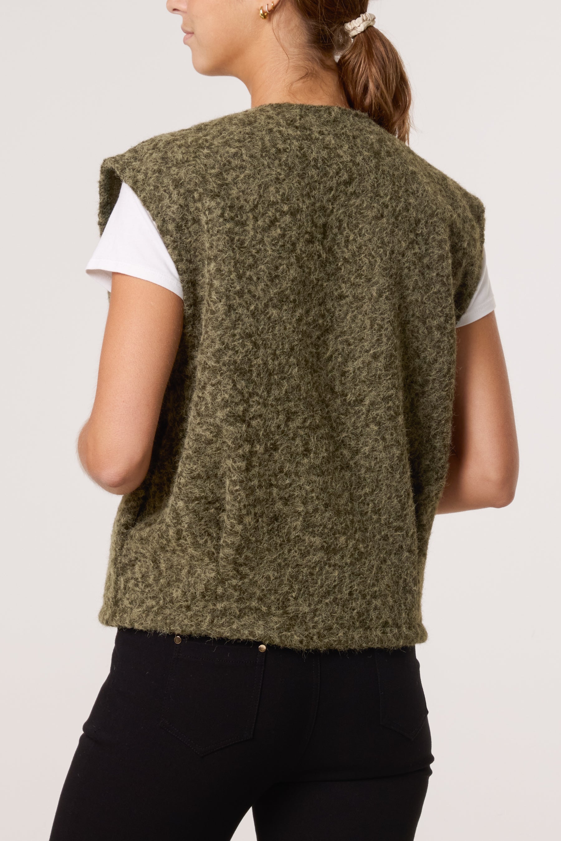 Gold Brooch Wool Blend Vest