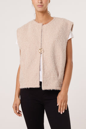 Gold Brooch Wool Blend Vest
