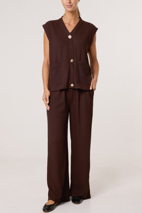 Front Button Top & Wide Leg Trousers Set