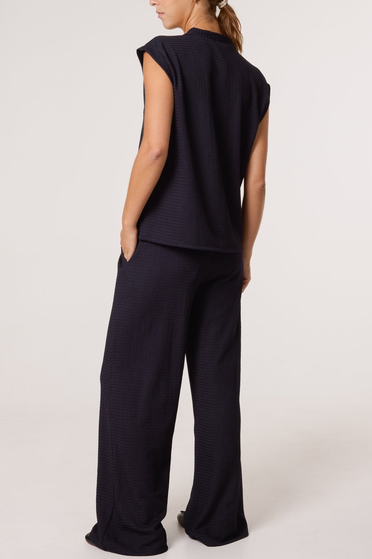 Front Button Top & Wide Leg Trousers Set