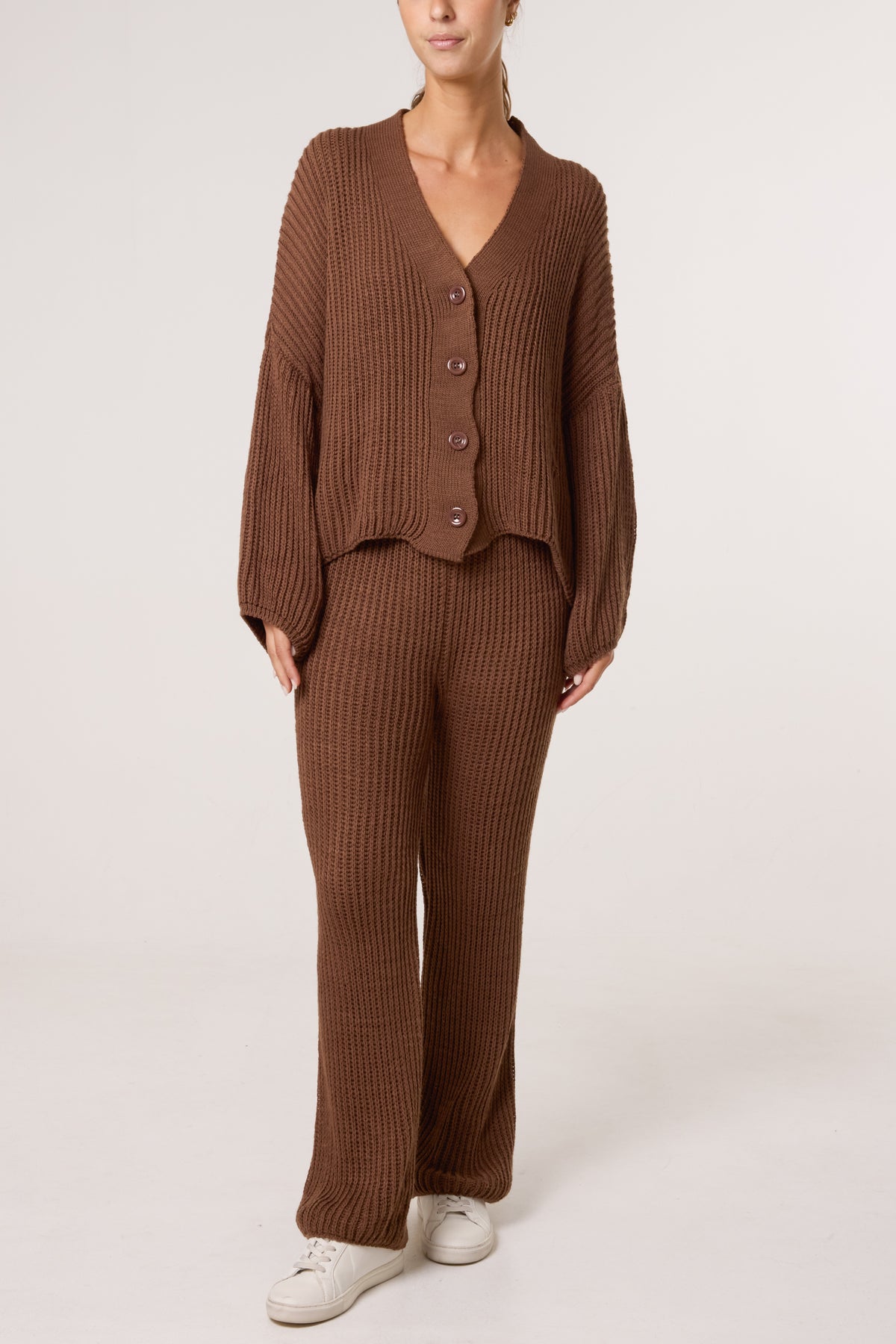 Ribbed Knit Cardigan & Trousers Set