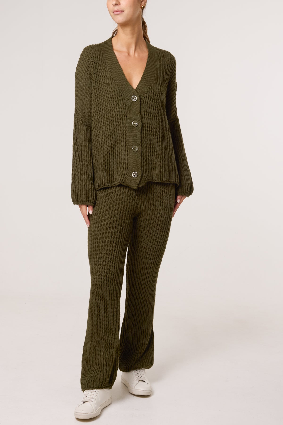 Ribbed Knit Cardigan & Trousers Set