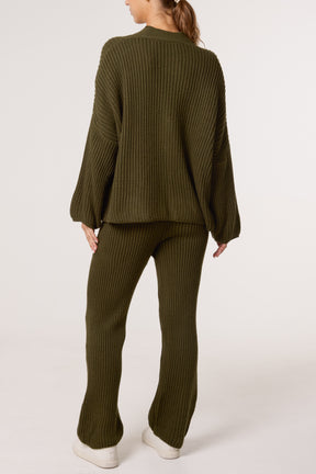 Ribbed Knit Cardigan & Trousers Set