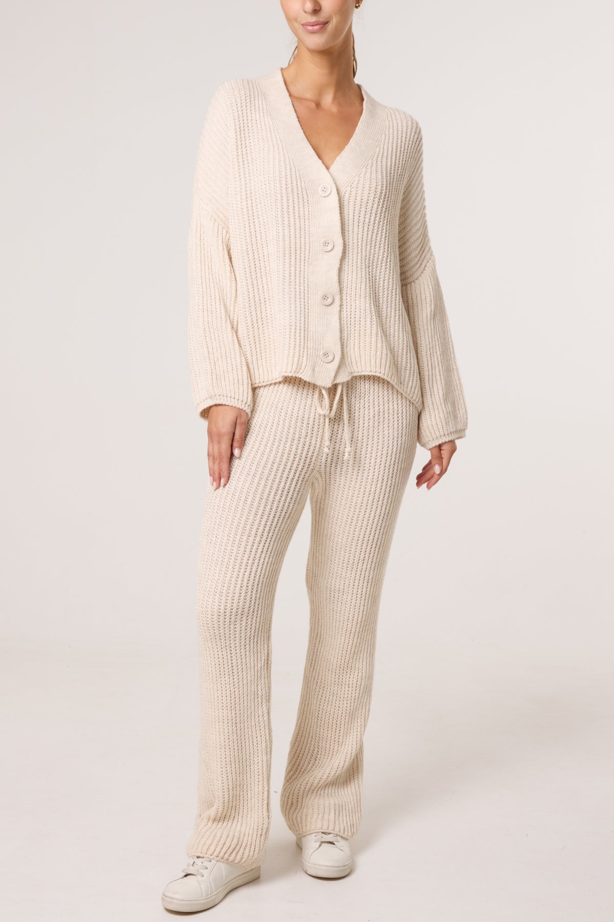 Ribbed Knit Cardigan & Trousers Set