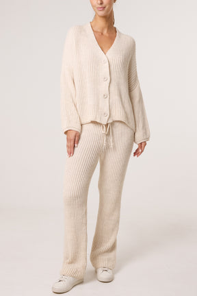 Ribbed Knit Cardigan & Trousers Set